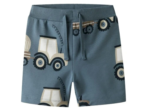 Blå sweatshorts med traktorprint og bindebånd fra Name It 13247016 blue mirage